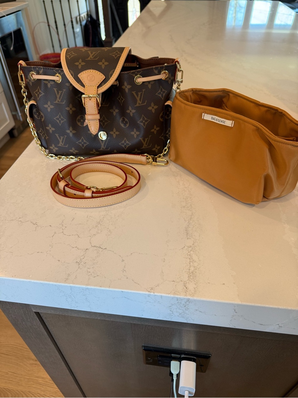 Louis Vuitton Brown Monogram Drawstring Crossbody with Tan Trim - Picture 10 of 15